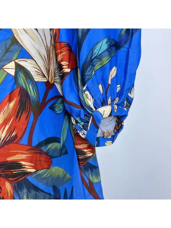 NWOT Farm Rio Blue Surreal Flowers Wrap Long Sleeve Mini Dress Size S - Image 5