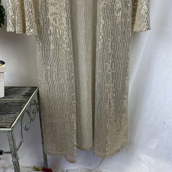 Caramela Tan & Gold Metal Embellished Open Front Sheer Duster Sweater L - Image 4