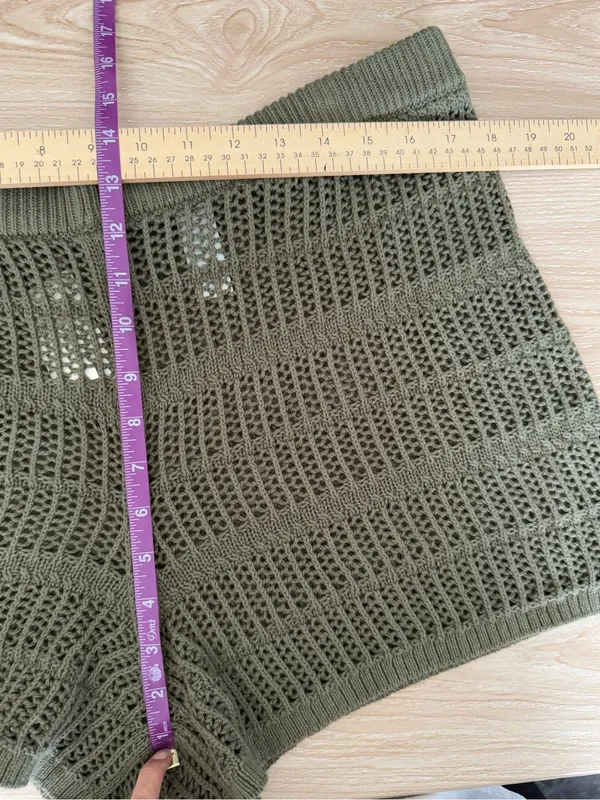 Aerie XL NEW Crochet Open Knit Shorts Olive Green Resort Vacation Tropical - Image 7