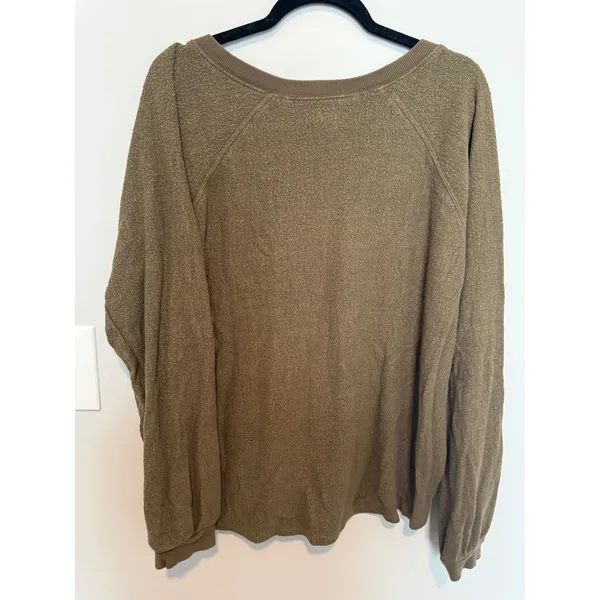 Urban Outfitters Womens V-Neck Sweatshirt Olive Brown High Low Pullover Small - Image 3