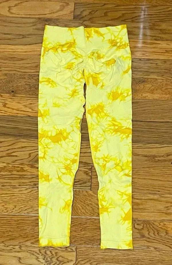 High Waist Yellow Tie Dye Leggings - Image 4