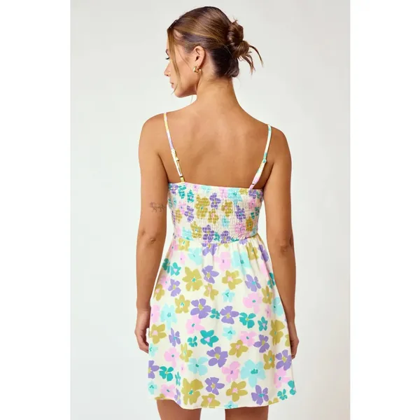 NEW NWT Blue Blush‎ Floral Print Mini Dress SZ Small Smocked Back Flirty Cutaway - Image 2