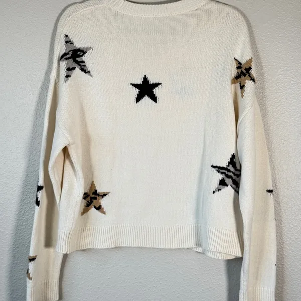 Rails Cream Star Print Crew Neck Sweater Womens M Preppy Classic Casual Cozycore - Image 3