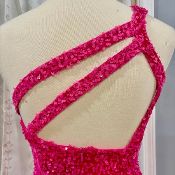 Hot Pink Sequin One Shoulder Mini Dress Barbiecore Y2K Party Hoco, Size S - Image 4