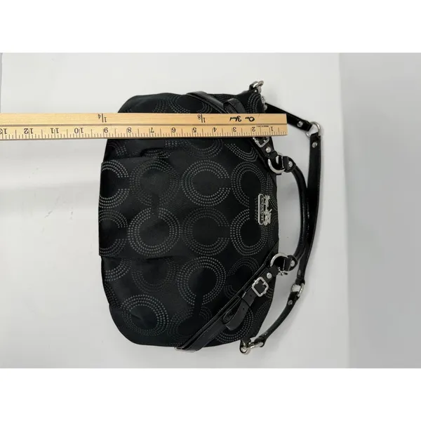 Coach Madison Dotted Op Art Sophia Satchel Bag Black Patent Trim Women Small - Image 8