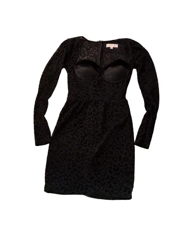 Meshki Black Leopard Print Seara Devorah Mini Bodysuit Dress Size Small - Image 2