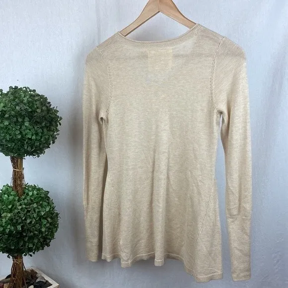Anthropologie Angel of The North Tan Knit Long Sleeve V Neck Sweater S - Image 3
