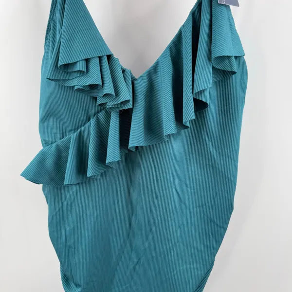 Summer Mae Maternity Swimsuit SZ Medium One Piece Teal Rib Ruffle V Neck NWT - Image 7