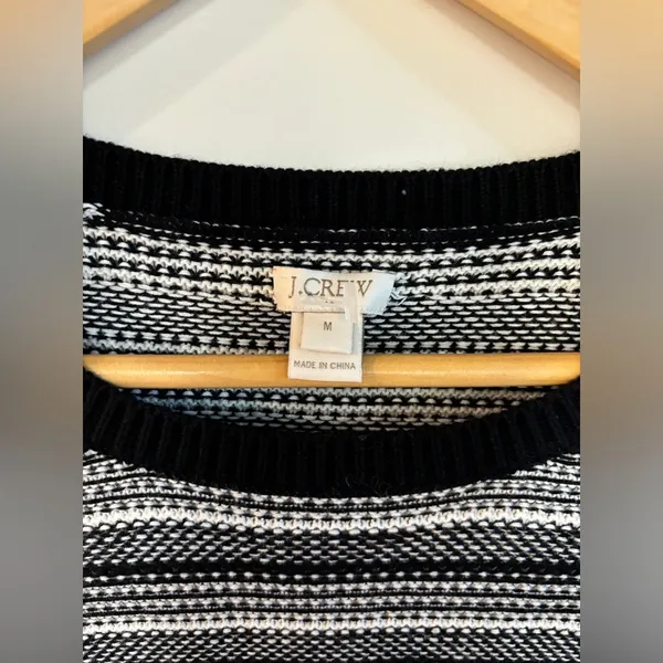 J.Crew Factory 100% Cotton Crew Neck Sweater Women's M Black & Cream Stripped - Image 3