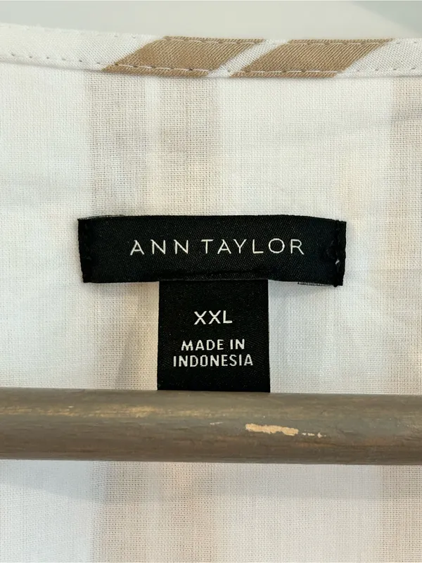 Ann Taylor Striped Wrap Dress Puff Sleeves Tan White Size XXL - Image 7