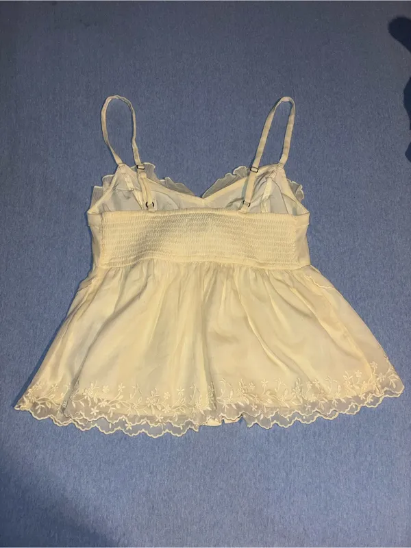 Hollister Cream Sheer Button-Front Lace Trim Camisole - Image 3