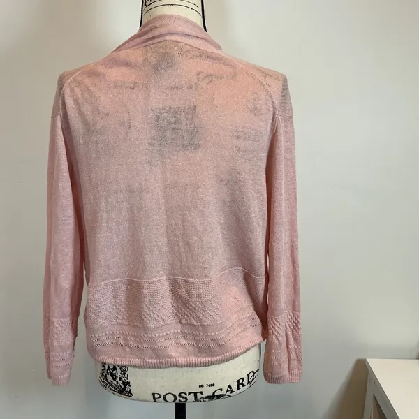 Nanette Lepore 100% Linen Cardigan Open Knit Lightweight Pink Sweater‎ Sz L - Image 6