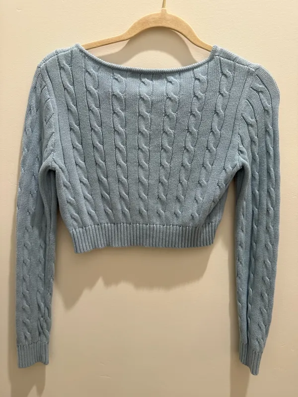 brandy melville blue button up crop sweater - Image 2