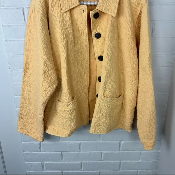 El Huarache Cottons Yellow Textured Button Front 100% Cotton Jacket Size L - Image 7