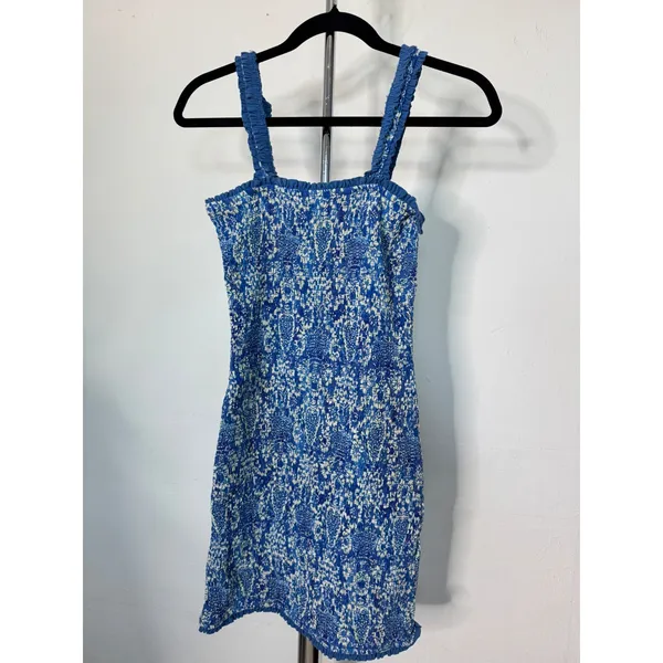 Rhode Mini Dress Blue Smocked Ruffle Strap Paisley Print Bodycon Sundress - Image 4