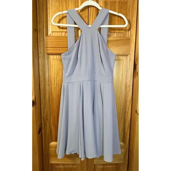 NWOT Lulus Forevermore Gray Skater Mini Dress Small Halter Neck Fit Flare Party - Image 2