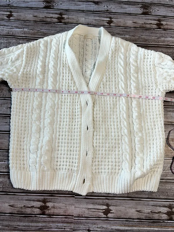 Altar'd State Coastal Ivory Cable Knit Button Cardigan Size XS - Image 4