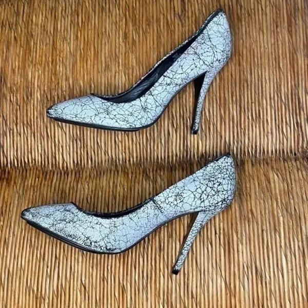 H&M Leather White & Black Crackled Stilettos 6.5‎ - Image 3