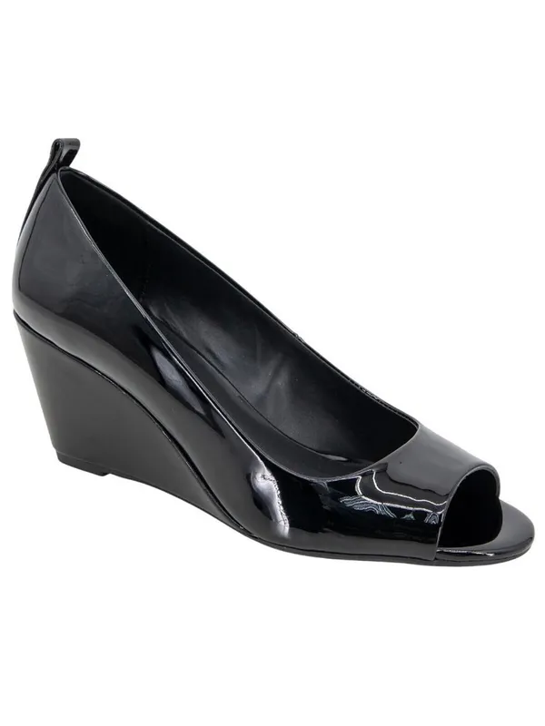 Kenneth Cole Reaction Womens Elinor Mid Wedge Pumps Peep Toe Black Patent 10M - Image 9