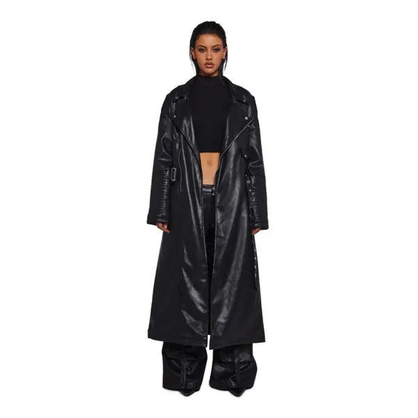 Dolls Kill Current Mood NWT Circuit Breaker Moto Trench Coat Sz XL Vegan Leather - Image 5