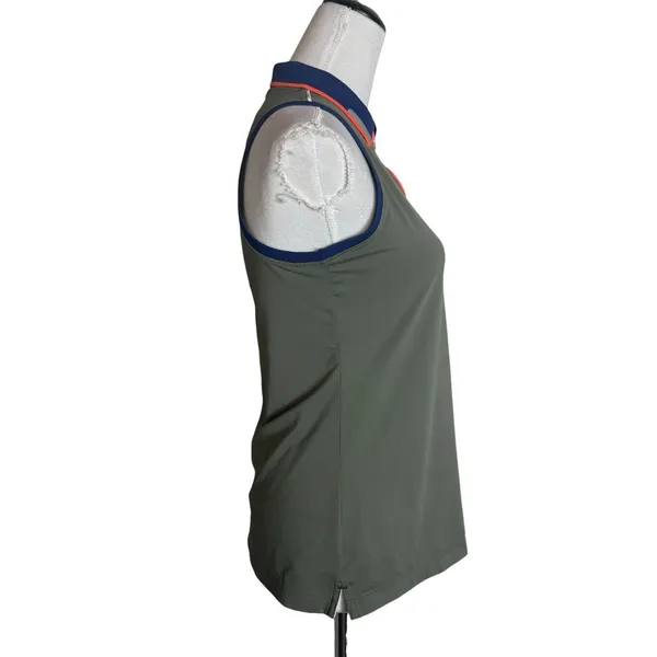 Peter Millar Golf Tennis Sleeveless 1/4 Zip Polo Shirt Womens Small Olive Green - Image 4