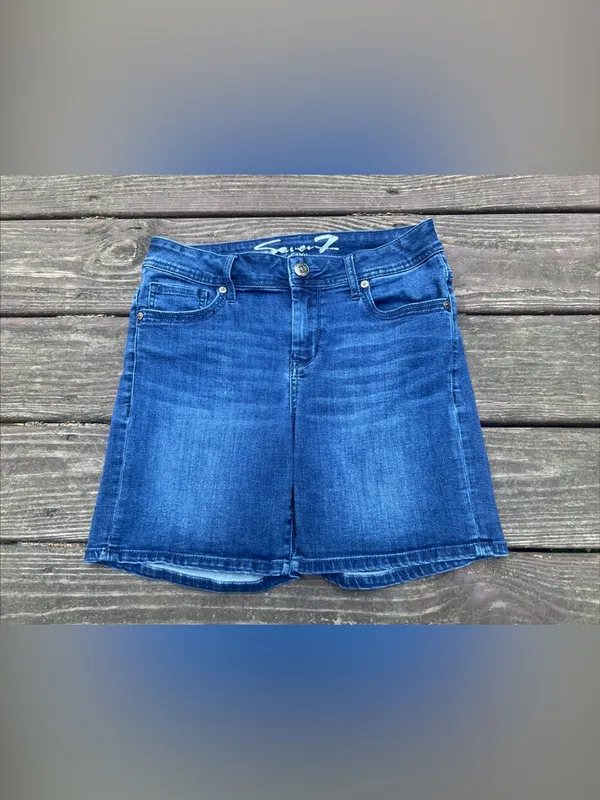 Seven7 Women’s Blue Denim Casual Stretch 5 Pocket Streetwear Bermuda Shorts|Sz:6 - Image 6