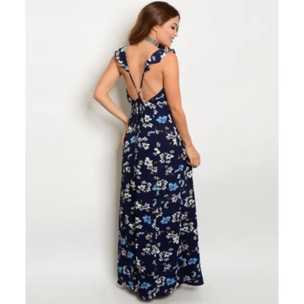 Navy with Ruffles Flowers Maxi Dress - Image 4