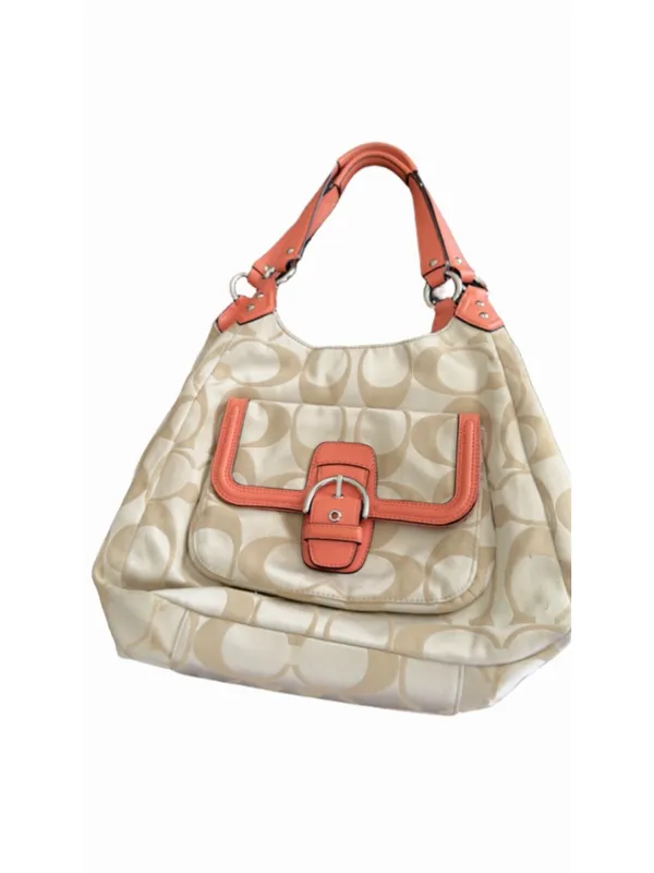Coach Campbell Signature Hobo Bag - Light Khaki/Coral - Image 3