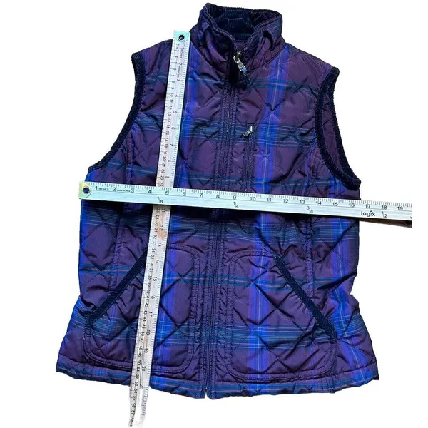 Lauren Ralph Lauren Plaid Puffer‎ Vest Purple Size Medium Zip Flaws See Photo - Image 8