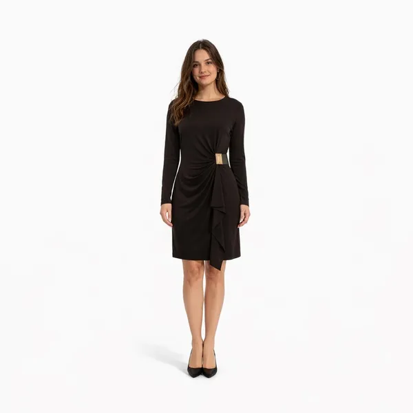 Michael Kors Faux Wrap Dress Brown Gold MK Buckle NWT M - Image 13