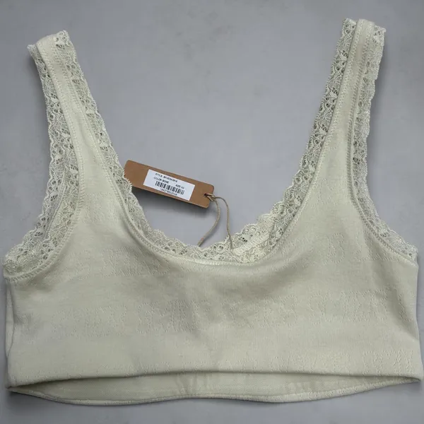Skims Logo Pointelle Bralette XS Bone Lace Trim Rosette NWT - Image 2