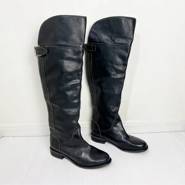 Hinge Over the Knee Leather tall boots In Black Size 7.5 Equestrian Bohemian - Image 4