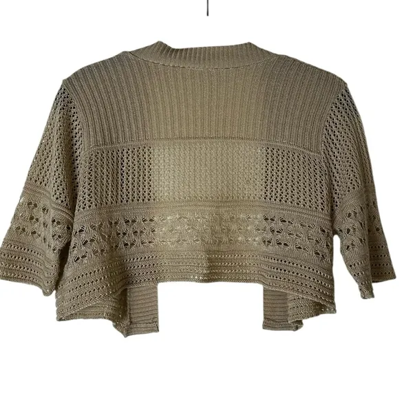 Vintage Y2K Crochet Knit Crop Cardigan Shrug Boho Hippie Festival Size Small - Image 4