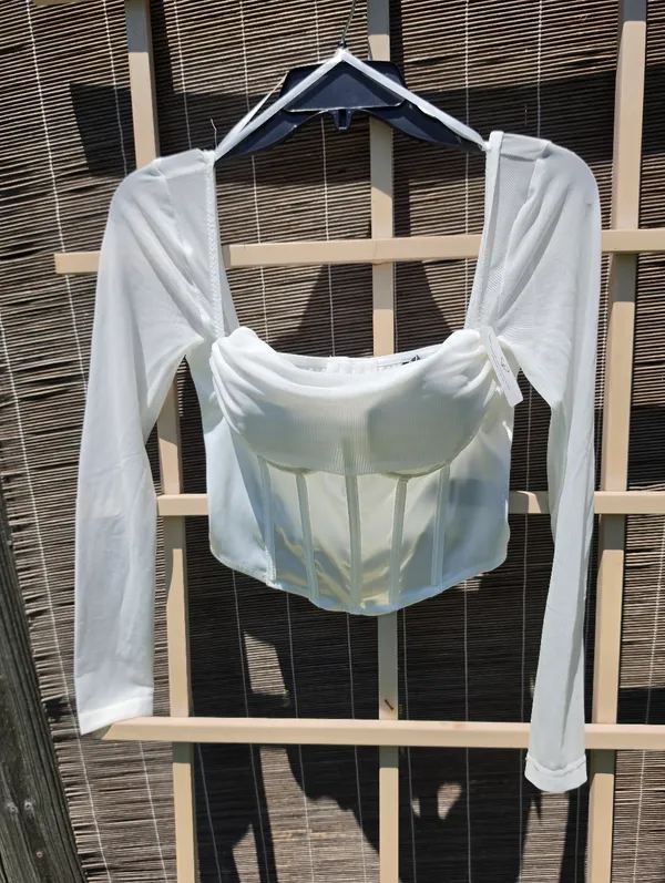 NEW Windsor Ivory Long Sleeve Satin Corset Top Medium - Image 3