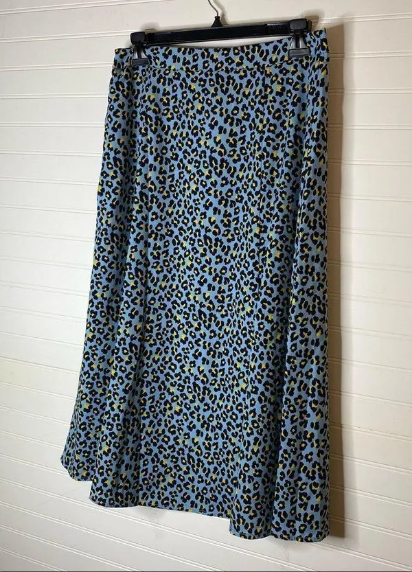 Sugar Lips Satin Animal Print Blue Midi Skirt - Image 7