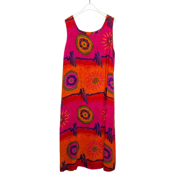 1990s Vintage Phases Bright Colorful Boho Mumu Dress Extra Large Bohemian - Image 2