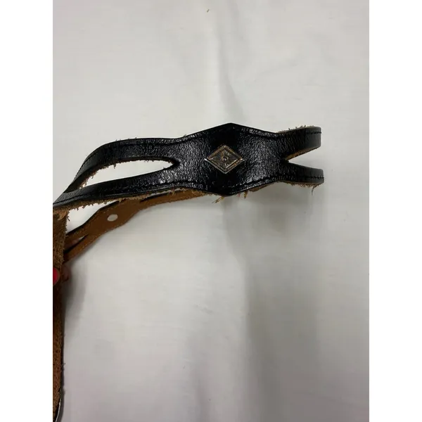 Vintage Black Genuine Leather Western Concho Belt SilverTone Buckle Boho Cowgirl - Image 2
