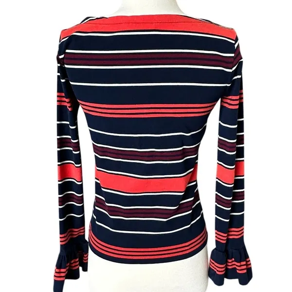 Lauren Ralph Lauren striped boatneck top Orange Navy Small Bell Cuff Sleeves - Image 2