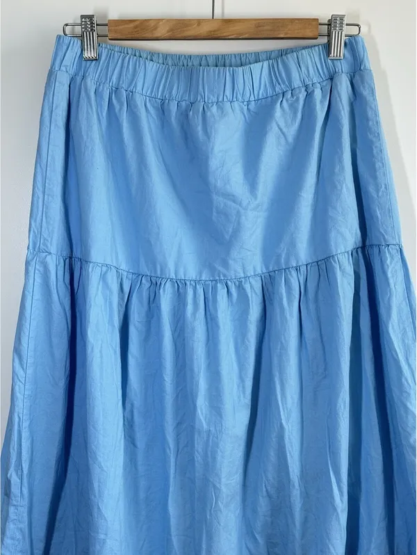 Hunter & Brown Blue Tiered Maxi Skirt Cotton Lined Elastic Waist Size Large - Image 7
