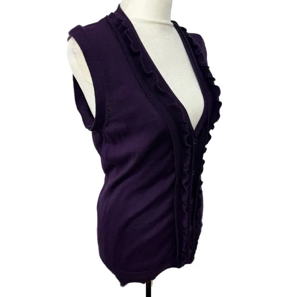 The Limited Sweater Vest Womens Sz M Plum Knit Cotton Sleeveless V Neck Buttoned - Image 6