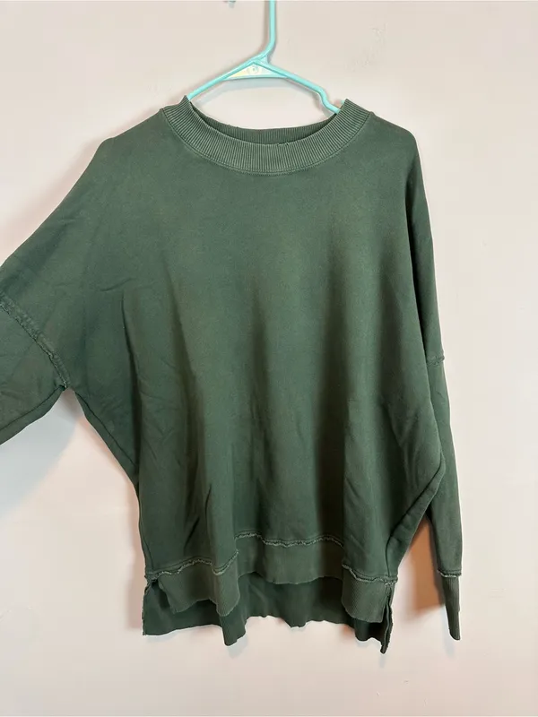 Aerie Oversized Crewneck Sweatshirt Green Exposed Seams XS - Image 4