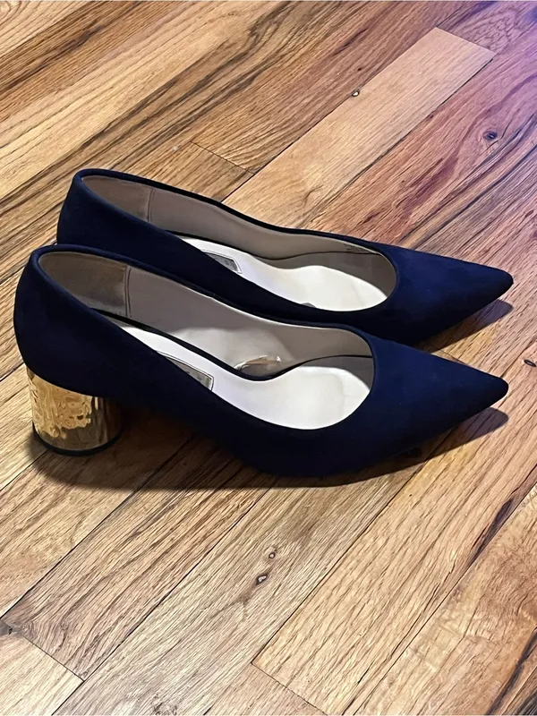 Zara Basic Navy Blue Suede Block Heel Pumps Size 8 Pointed Toe - Image 4