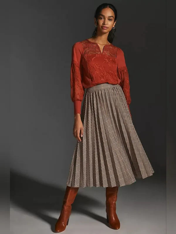 Anthropologie Tiny Noah Embroidered Lace Blouse Burnt Orange XS - Image 3