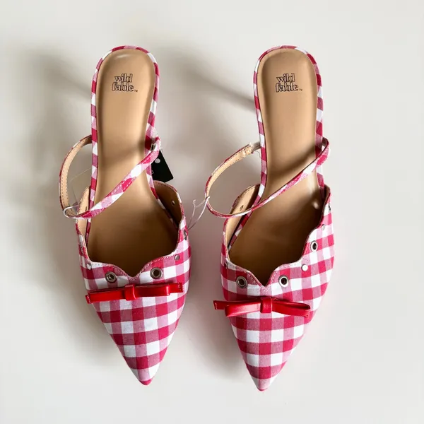 Wild Fable Lysandra Gingham Eyelet Kitten Heels Women's 8 Red & White Coquette - Image 2