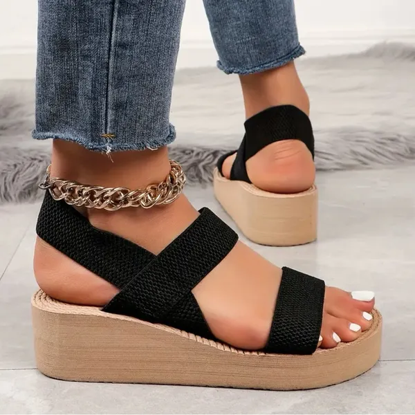 Black Wedge Sandals Size 9 - Image 3