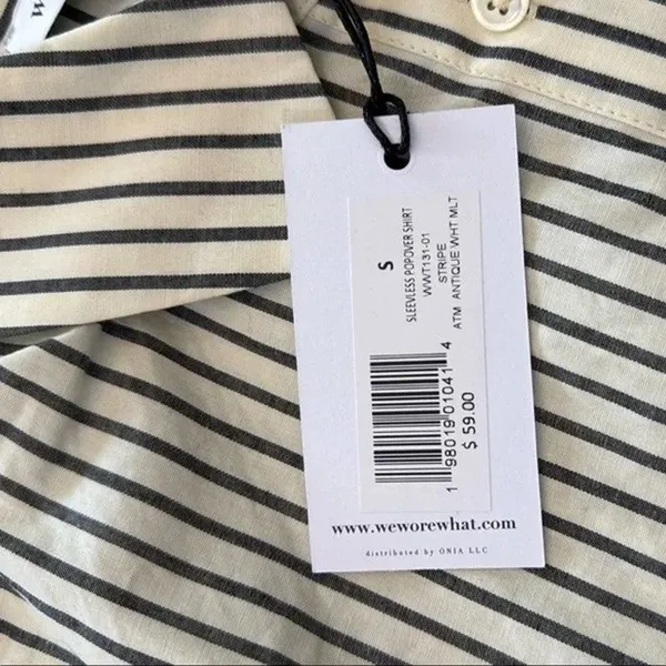 NWT Weworewhat Cropped Sleeveless Popover Shirt Small Antique White Grey Stripe - Image 8