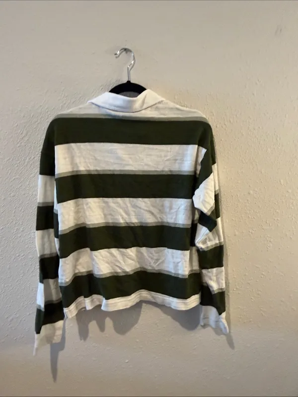NWT LOFT Green and White Striped Rugby Shirt - Image 3