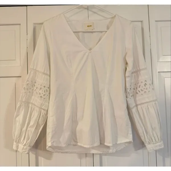 Anthropologie Maeve lace cutout puff sleeve blouse xs - Image 3
