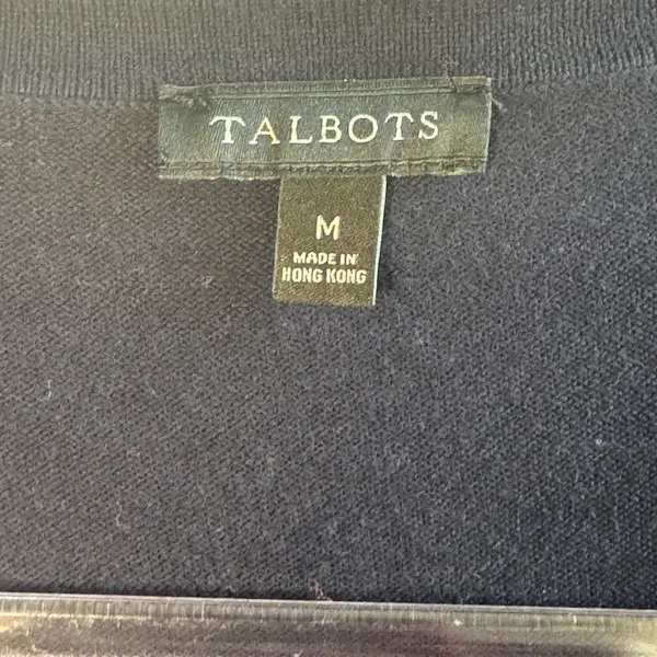 Talbots Cardigan Sweater Navy Blue French Phrase Embroidery Sz‎ M Chic Whimsical - Image 3