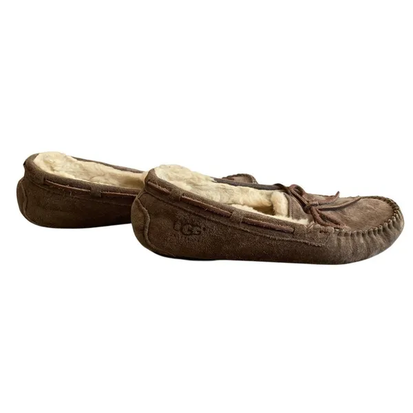 UGG Dakota Moccasin Slippers Womens 8‎ Espresso Brown Suede Shearling Cozycore - Image 4